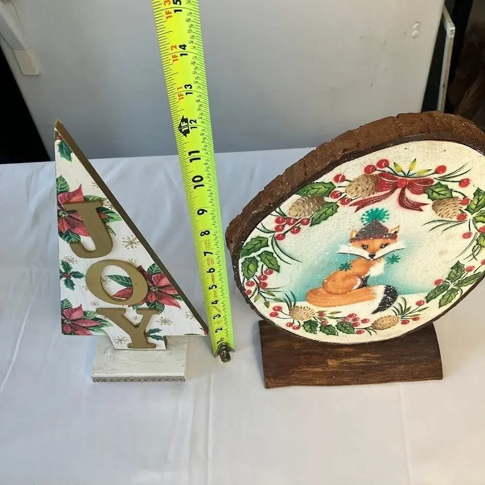 Pier 1 Wooden Christmas Decor Vintage Table Top Christmas Tree & Fox Rustic Set